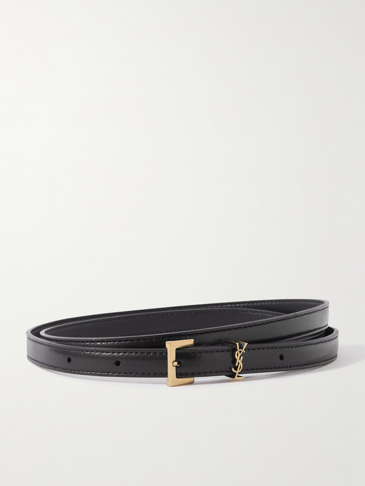 Saint Laurent Cassandre Leather Belt In Black