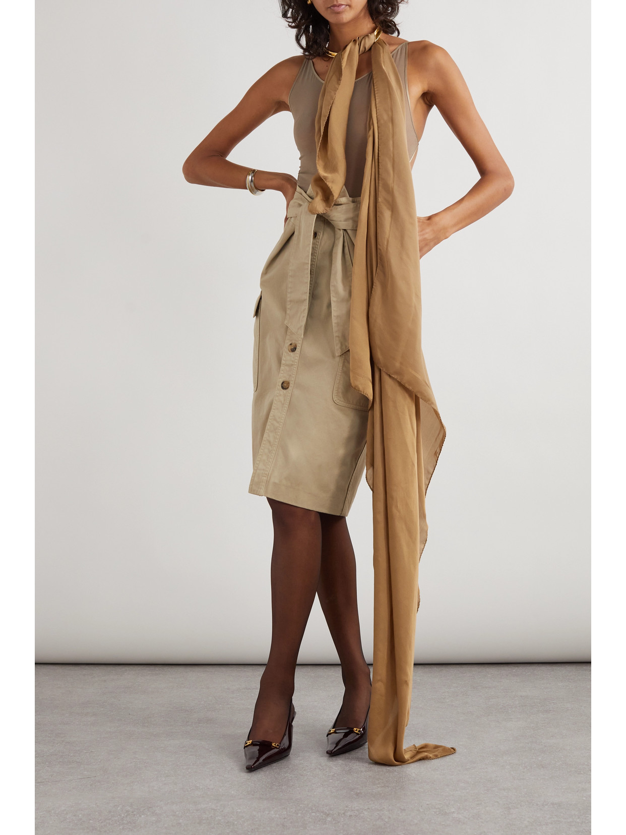 Saint Laurent Signature Silk-jacquard Scarf In Neutrals