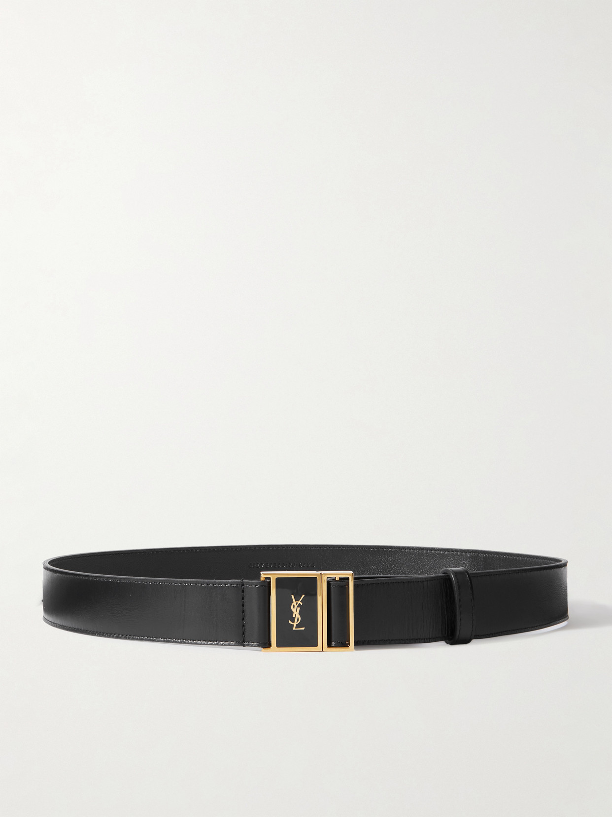 Shop Saint Laurent Cassandre Leather Belt In Black