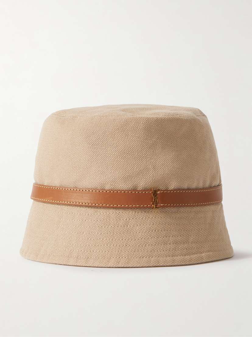 Saint Laurent Leather-trimmed Cotton And Linen-blend Canvas Bucket Hat