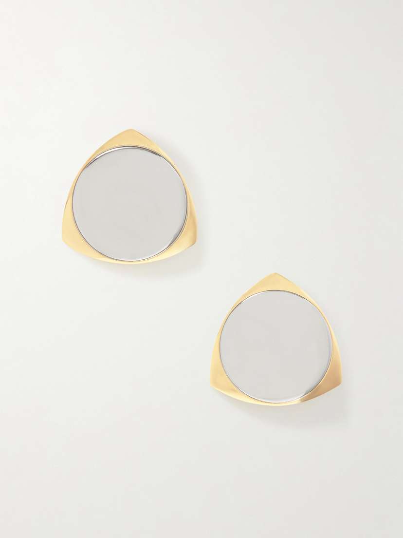 Saint Laurent Shield Gold- And Silver-tone Clip Earrings