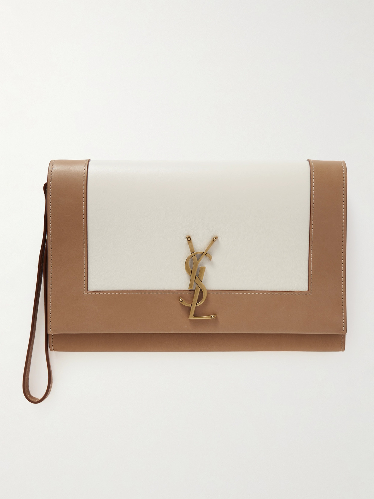 Shop Saint Laurent Cassandre Two-tone Leather Pouch In Off-white