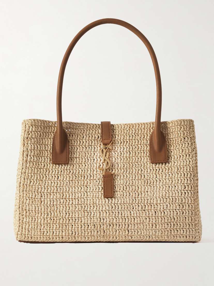 Saint Laurent Panier Leather-trimmed Raffia Tote