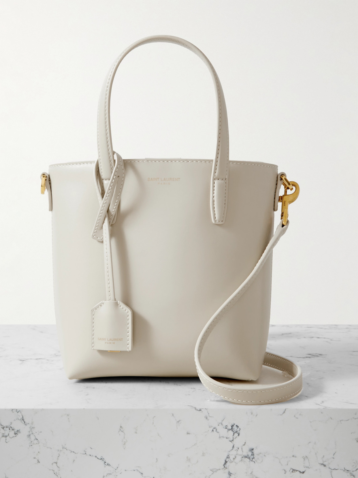 Saint Laurent Toy Mini Leather Tote In White