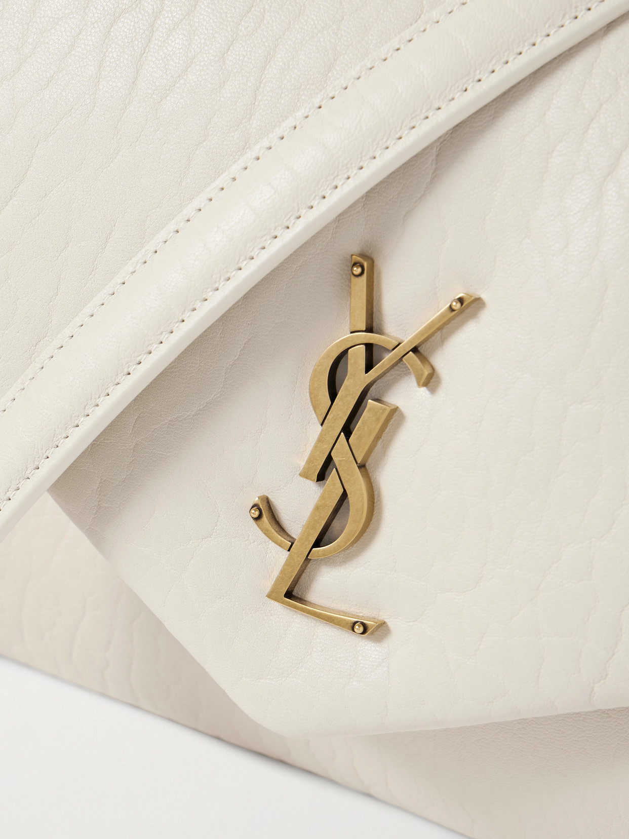 Saint Laurent Calypso Large Padded Textured-leather Shoulder Bag In White