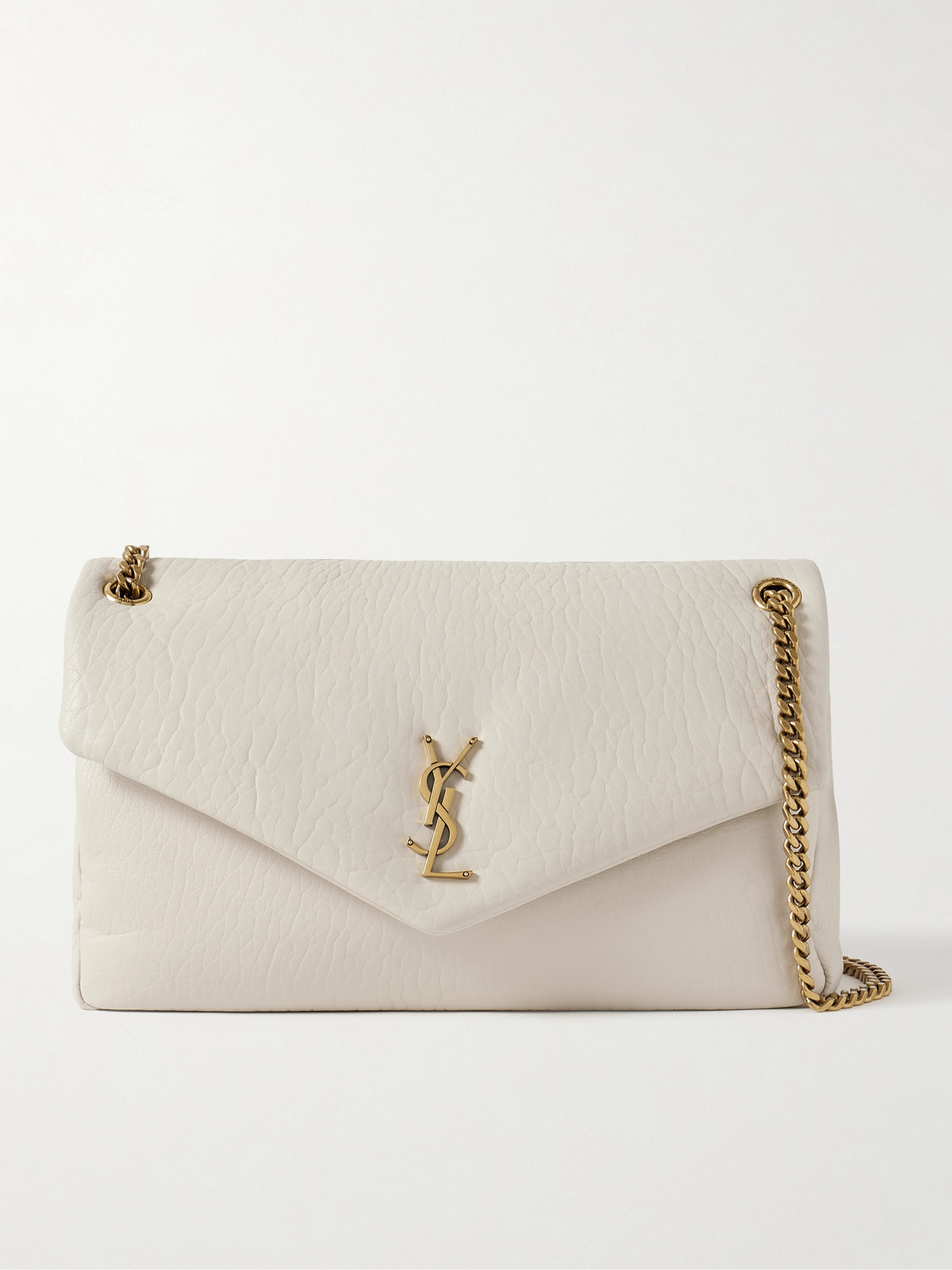 Saint Laurent Calypso Large Padded Textured-leather Shoulder Bag In White