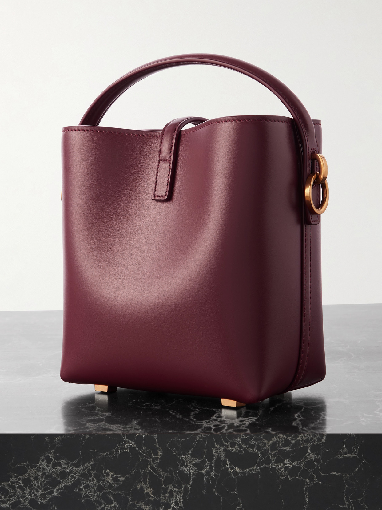 Saint Laurent Le 37 Mini Ysl Bucket Bag In Smooth Leather In Red