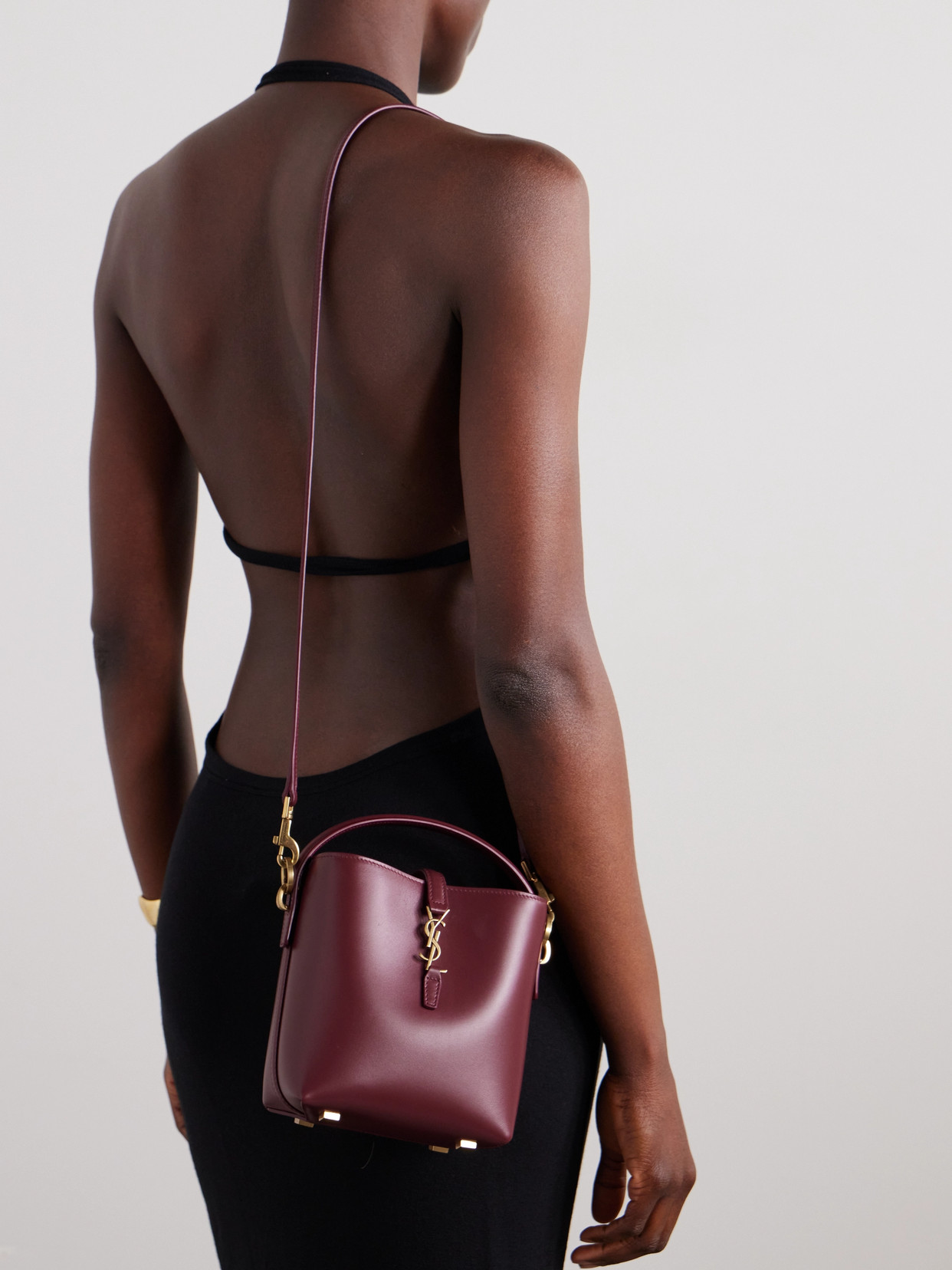 Saint Laurent Le 37 Mini Ysl Bucket Bag In Smooth Leather In Red