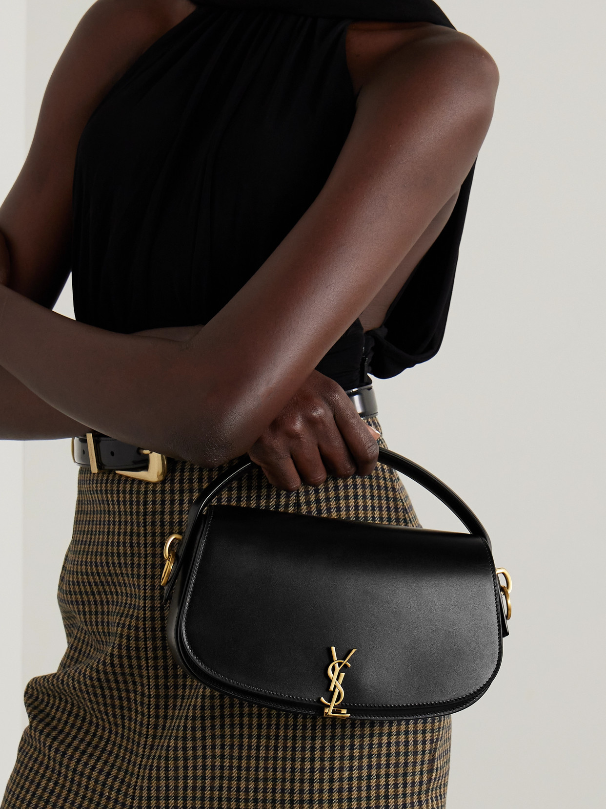 Saint Laurent Mini Leather Voltaire Shoulder Handbag In Black