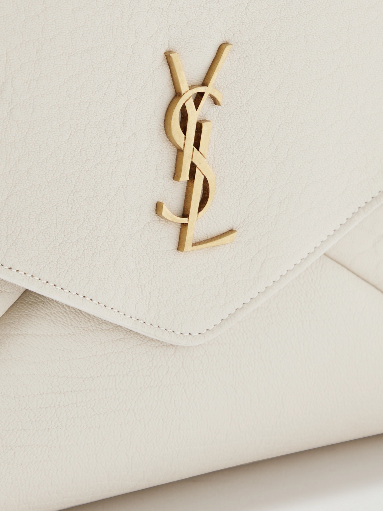 Saint Laurent Cassandre Large Textured-leather Clutch In White