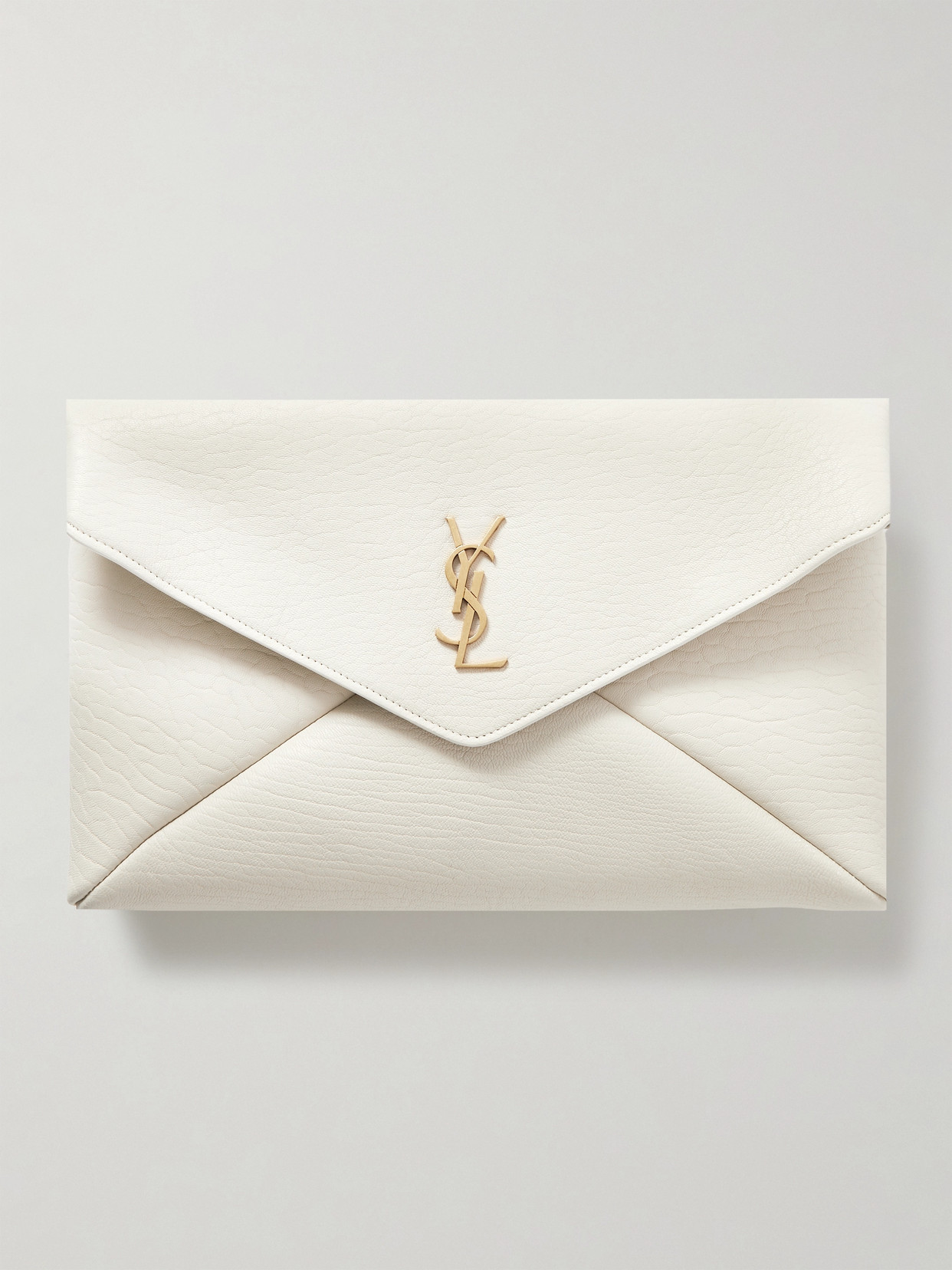 Saint Laurent Cassandre Large Textured-leather Clutch In White