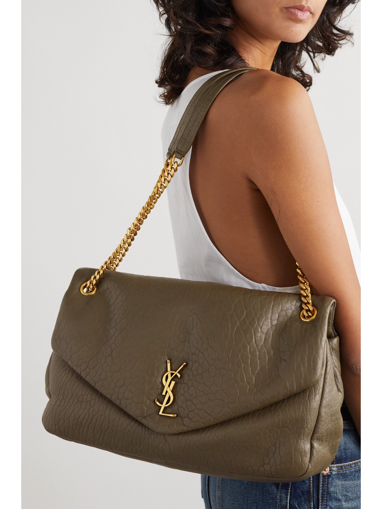 Saint Laurent Calypso Large Padded Textured-leather Shoulder Bag In Brown