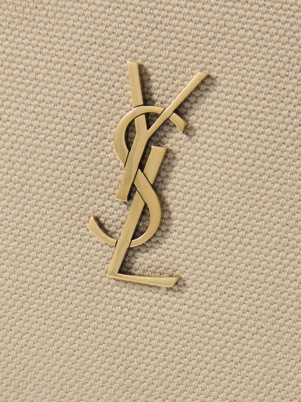Saint Laurent Gaby Mini Leather-trimmed Embellished Canvas Shoulder Bag In Neutrals