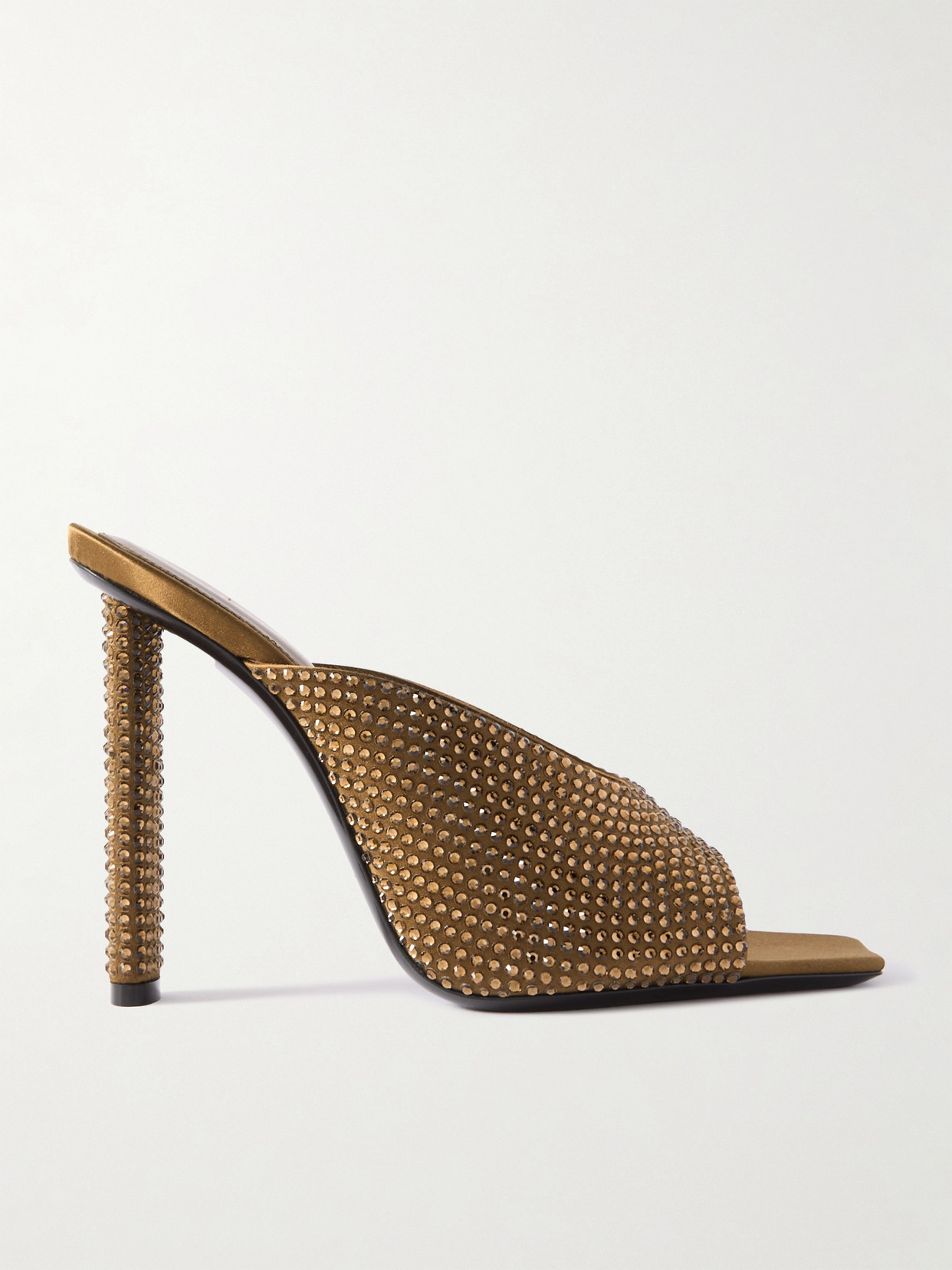 SAINT LAURENT - Sept Crystal-embellished Satin Mules - Brown