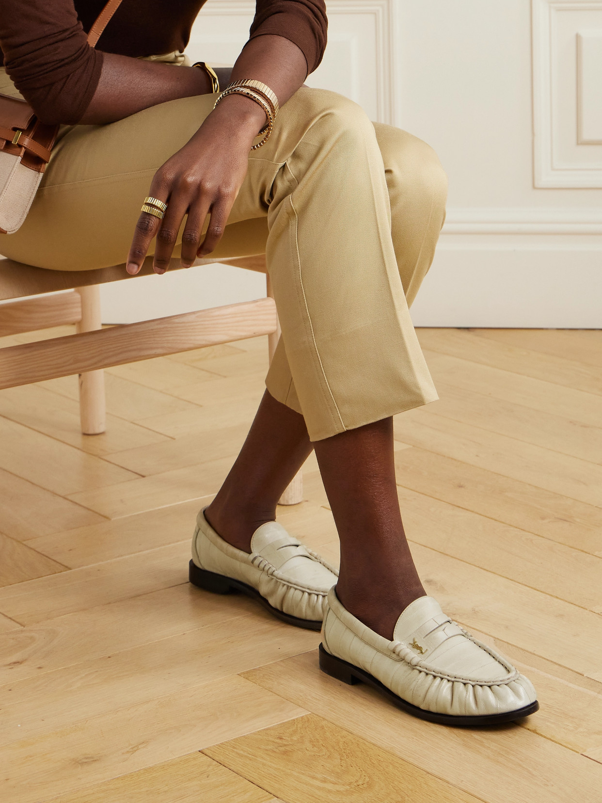 Shop Saint Laurent Le Loafer Leather Loafers In Ivory