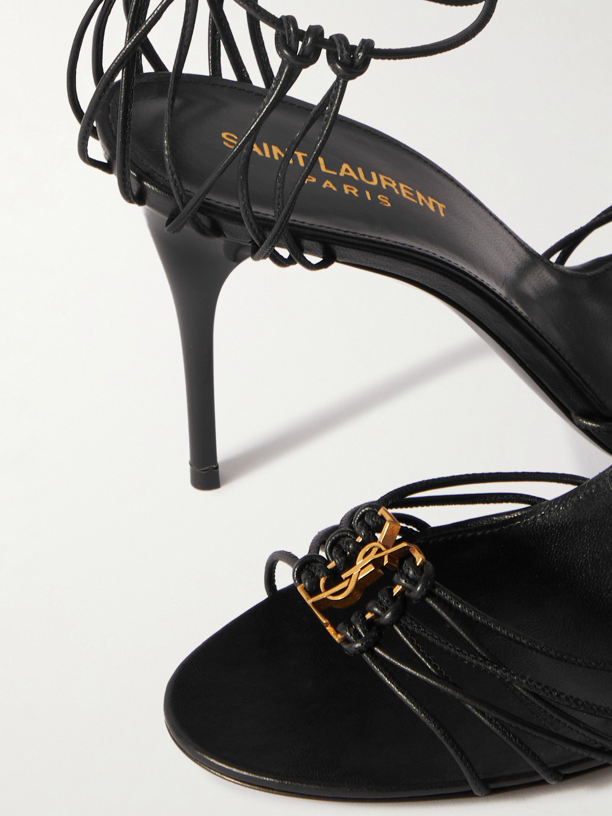 Shop Saint Laurent Babylone Embellished Knotted Leather Sandals In Black