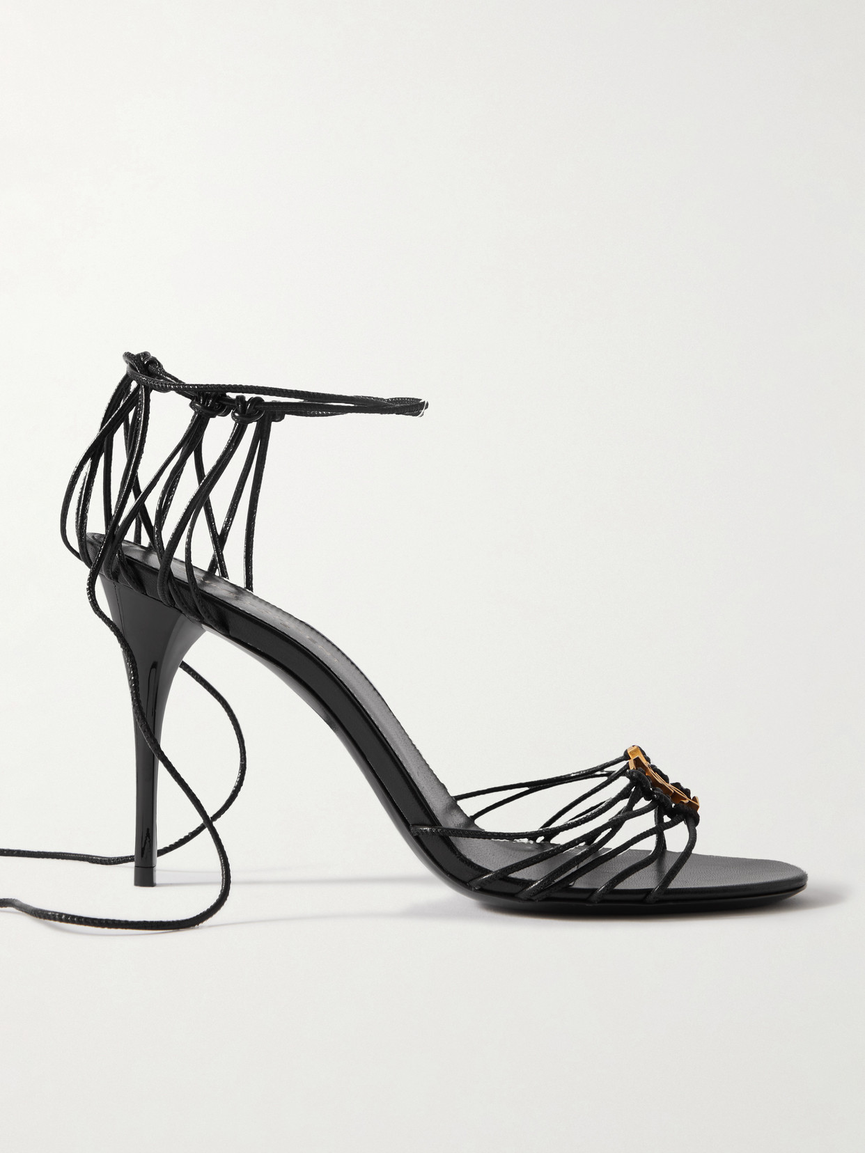 Shop Saint Laurent Babylone Embellished Knotted Leather Sandals In Black