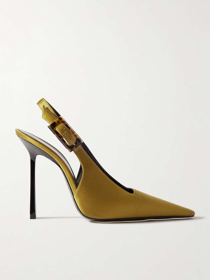 Saint Laurent Climax Satin Slingback Point-toe Pumps