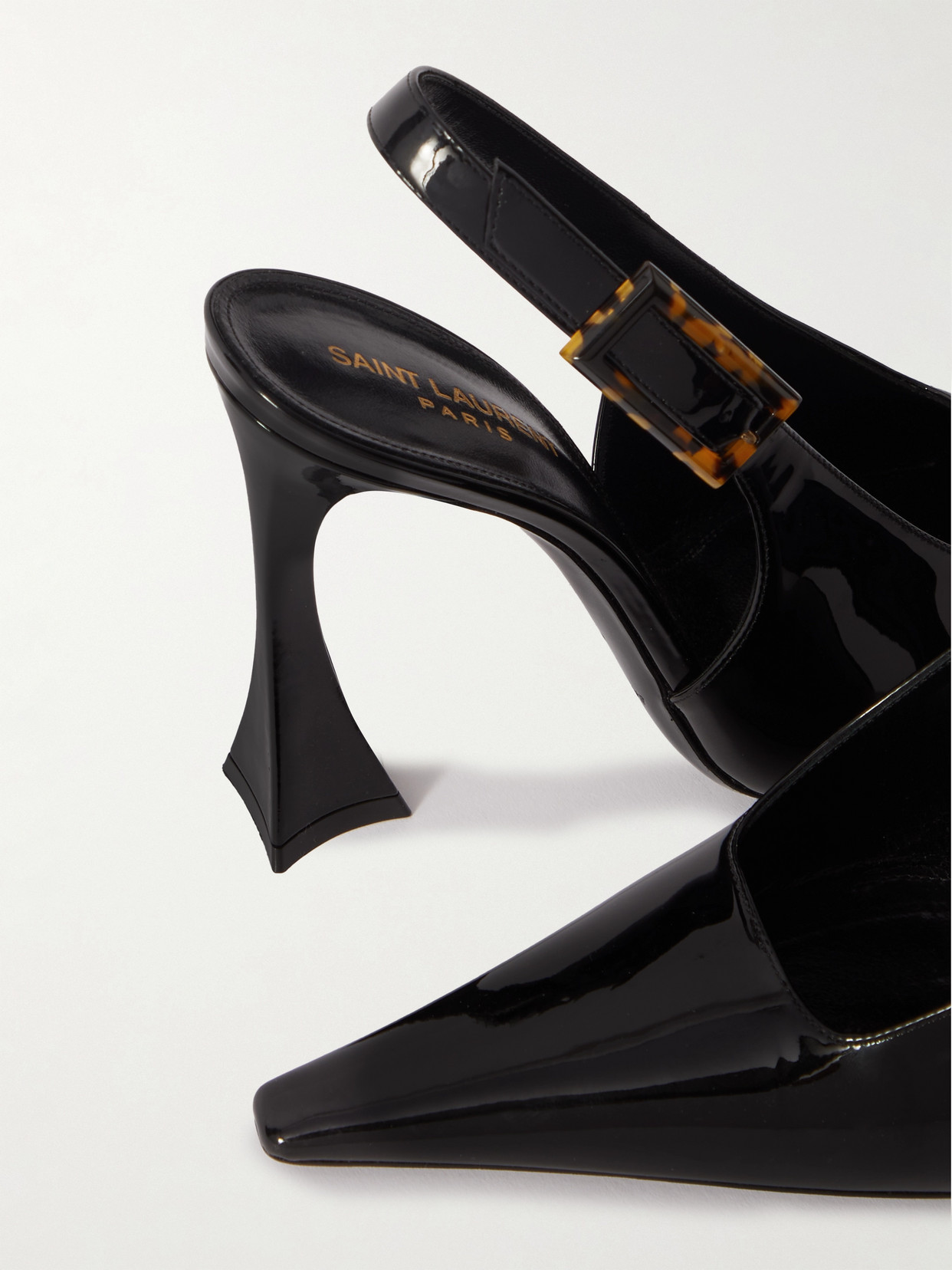 Shop Saint Laurent Dune Patent-leather Slingback Pumps In Black