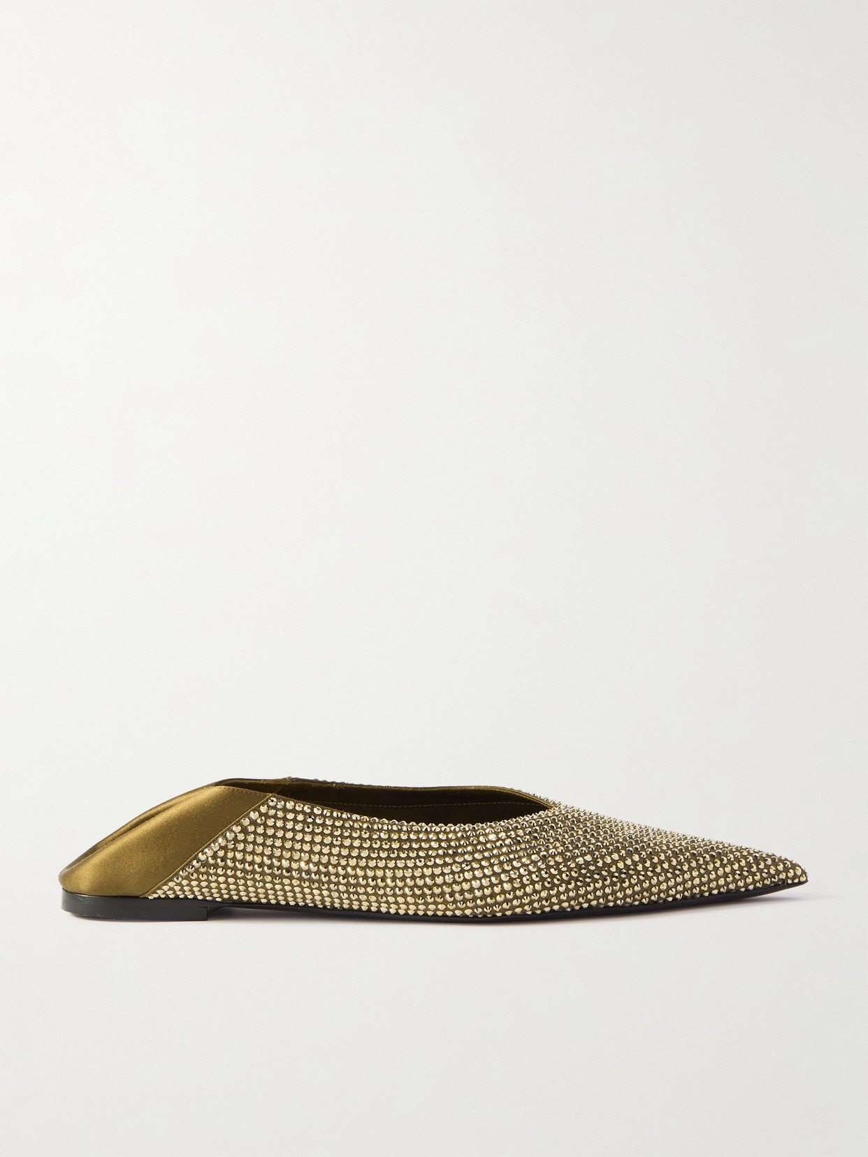SAINT LAURENT - Nour Collapsible-heel Crystal-embellished Satin Flats - Green