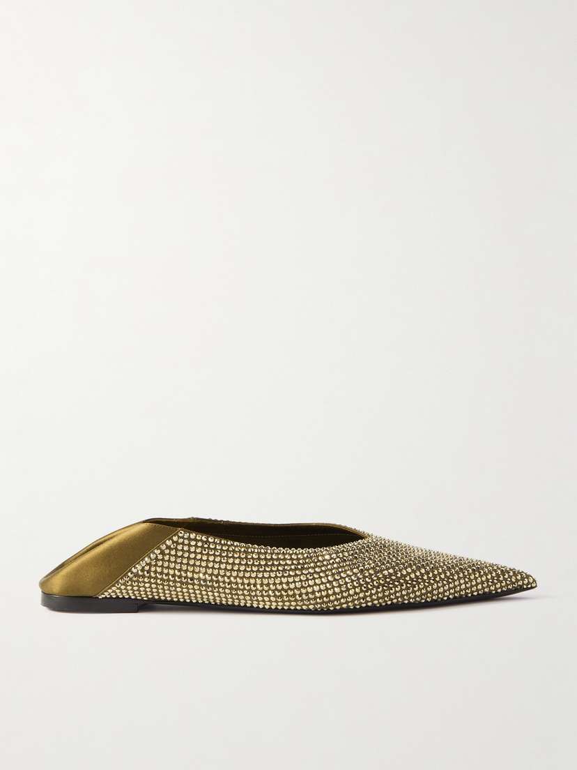 Saint Laurent Nour Collapsible-heel Crystal-embellished Satin Flats - EU 42