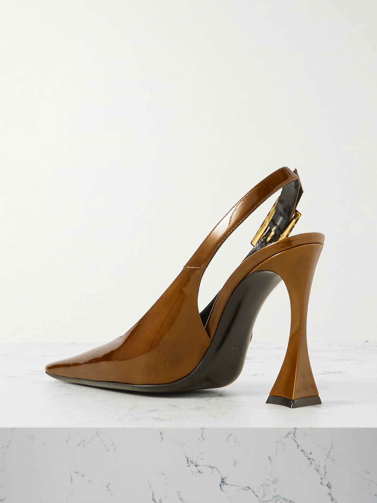 Saint Laurent Dune Patent-leather Slingback Pumps In Brown