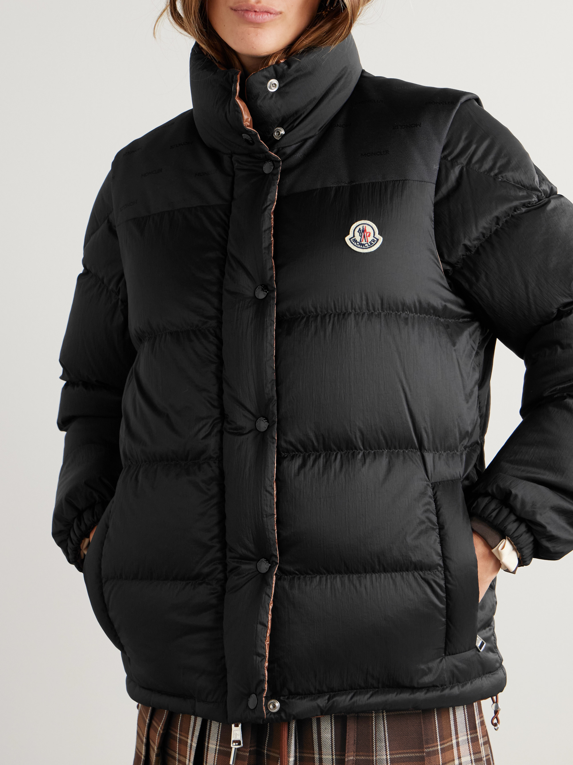Moncler Verone reversible jacquard-trimmed quilted shell down jacket