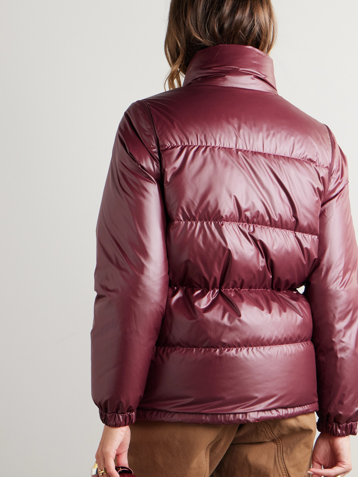 Moncler Verone Reversible Twill-jacquard Trimmed Quilted Shell Down Jacket In Burgundy