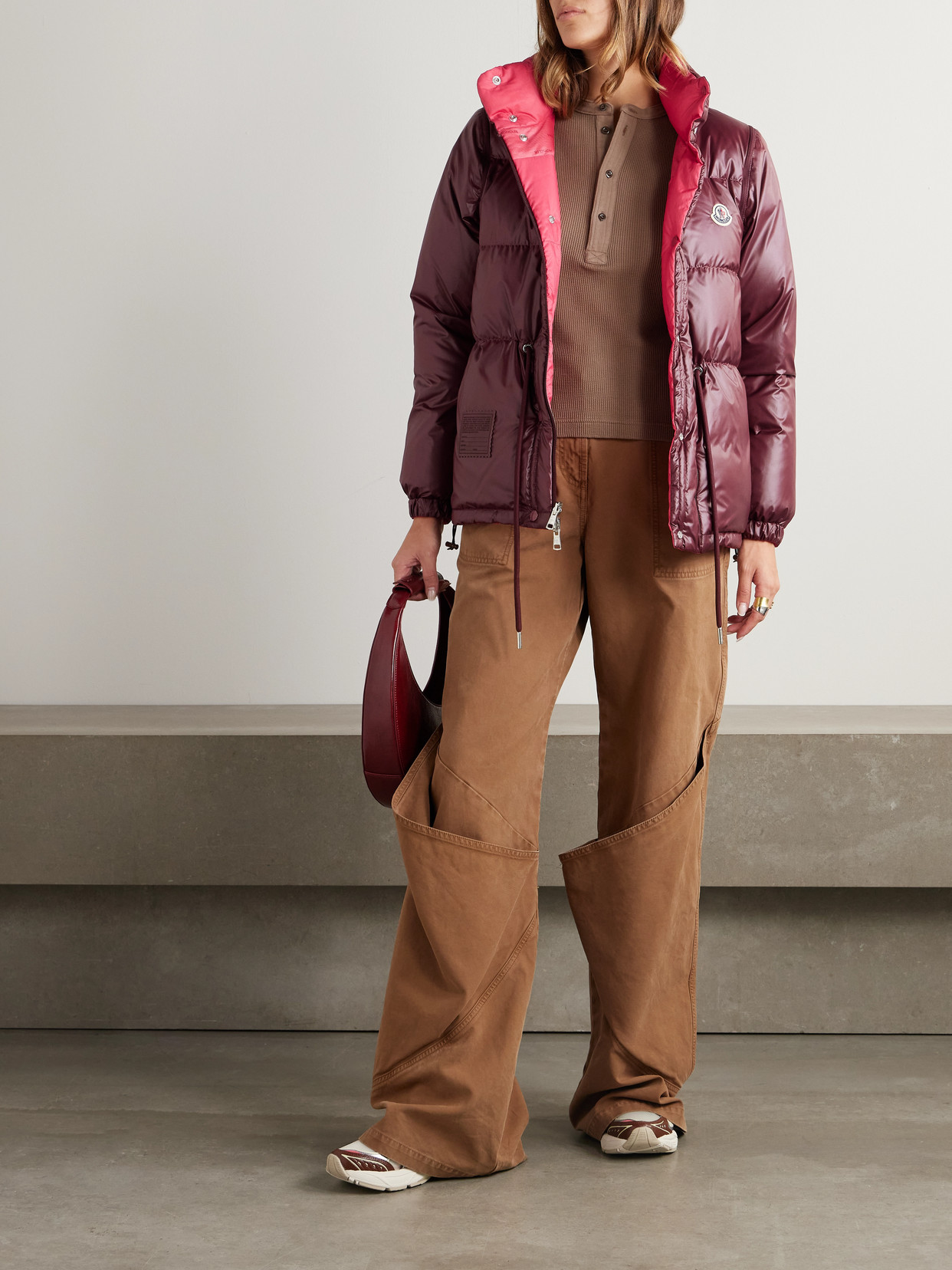 Moncler Verone Reversible Twill-jacquard Trimmed Quilted Shell Down Jacket In Burgundy