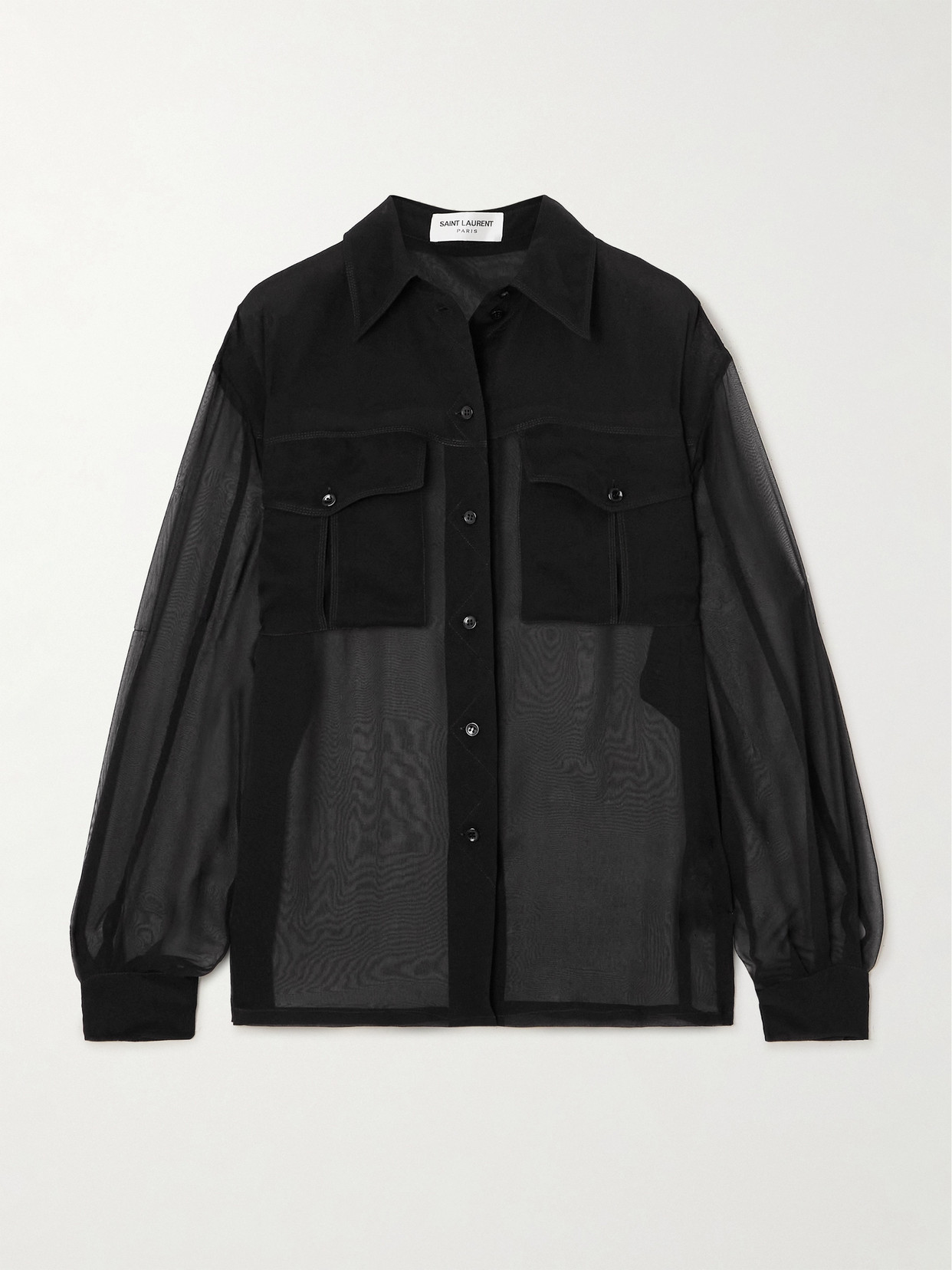 Saint Laurent Silk Chiffon Collared Shirt In Black