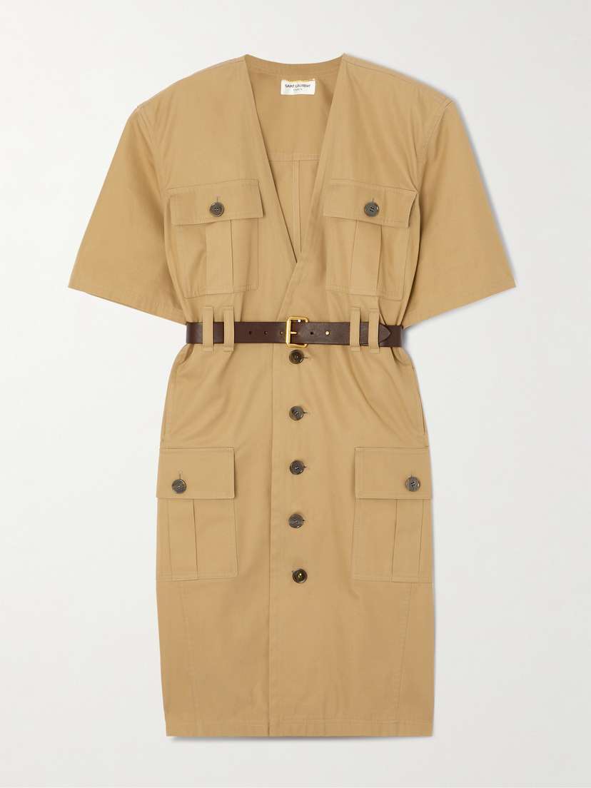 Saint Laurent Belted Cotton-twill Mini Dress