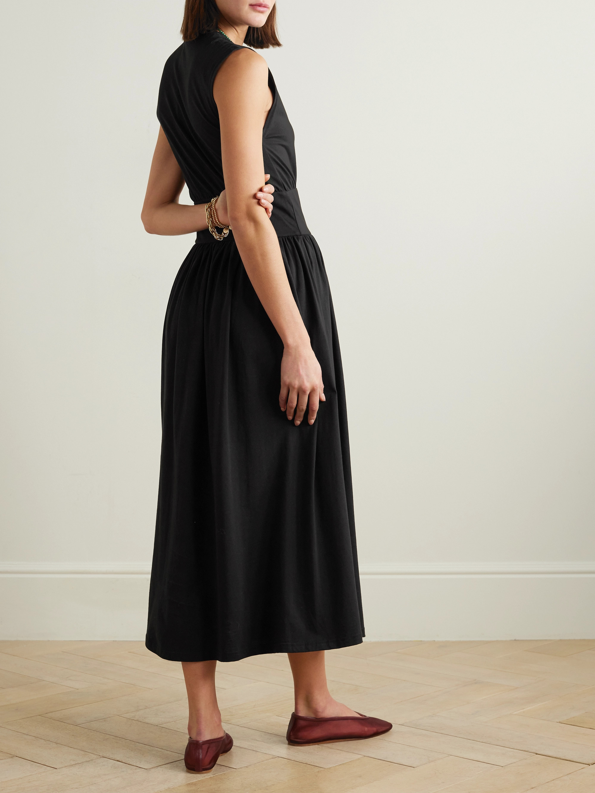 TOTEME Pleated organic cotton-jersey midi dress thumbnail