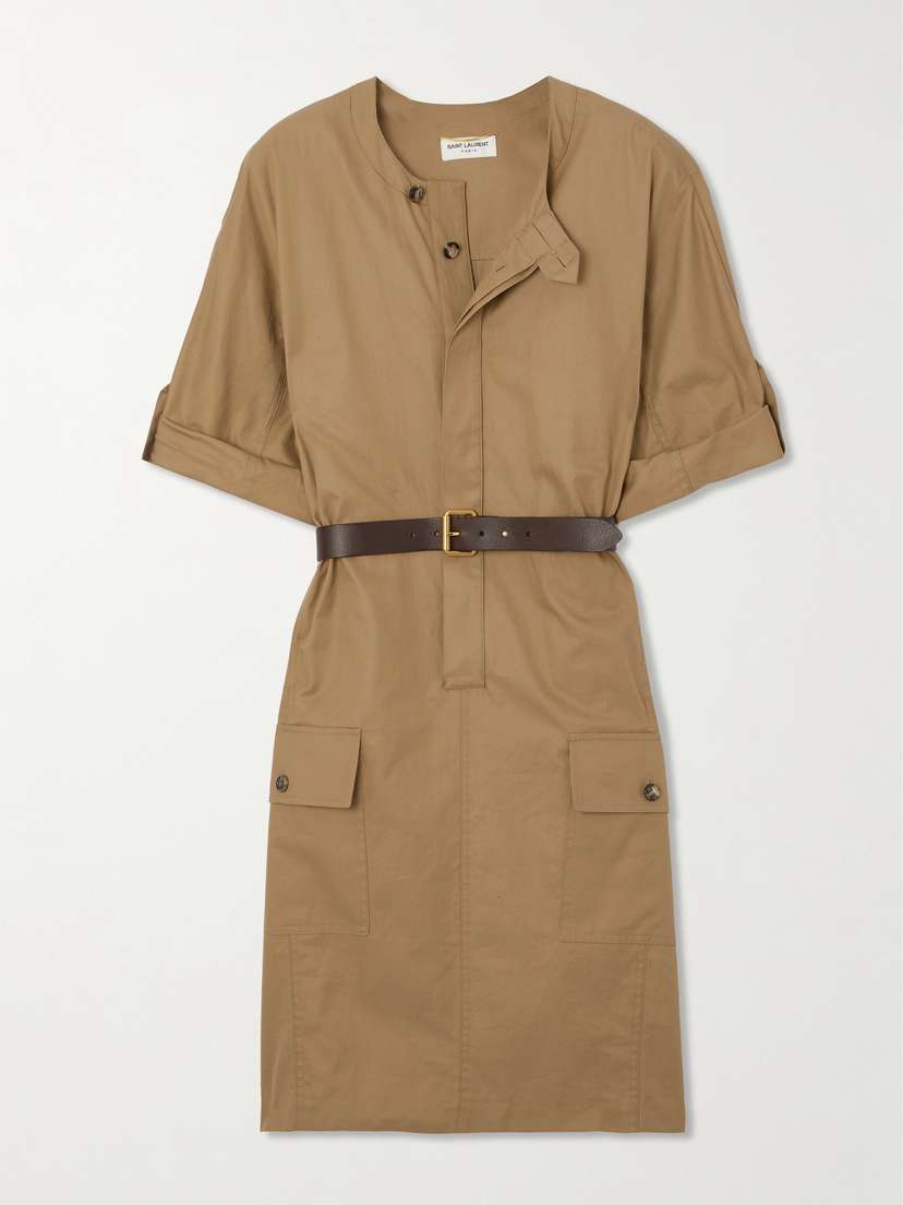 Saint Laurent Belted Cotton-twill Mini Dress