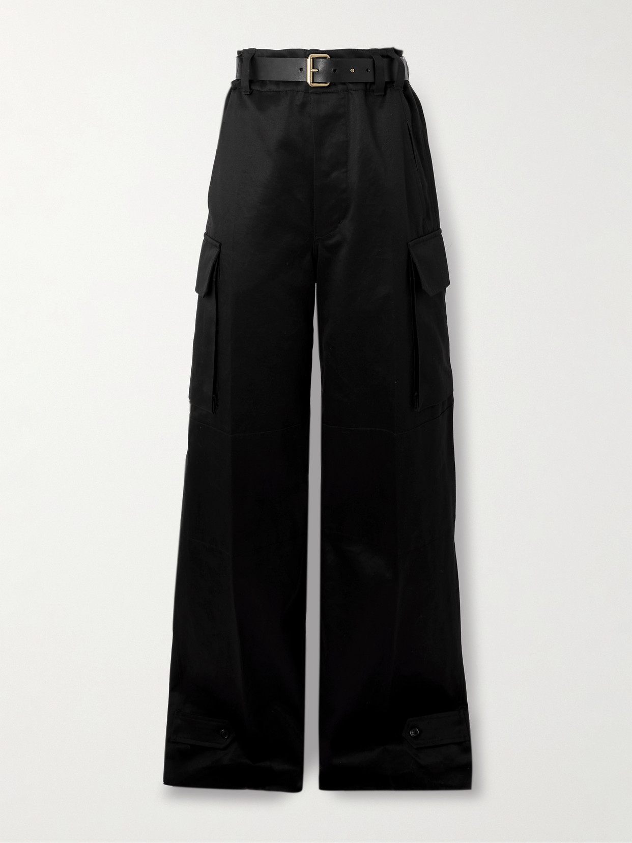 Shop Saint Laurent Belted Cotton-twill Pants In Black