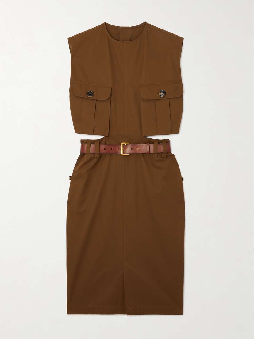 Saint Laurent Belted Cutout Cotton-twill Mini Dress