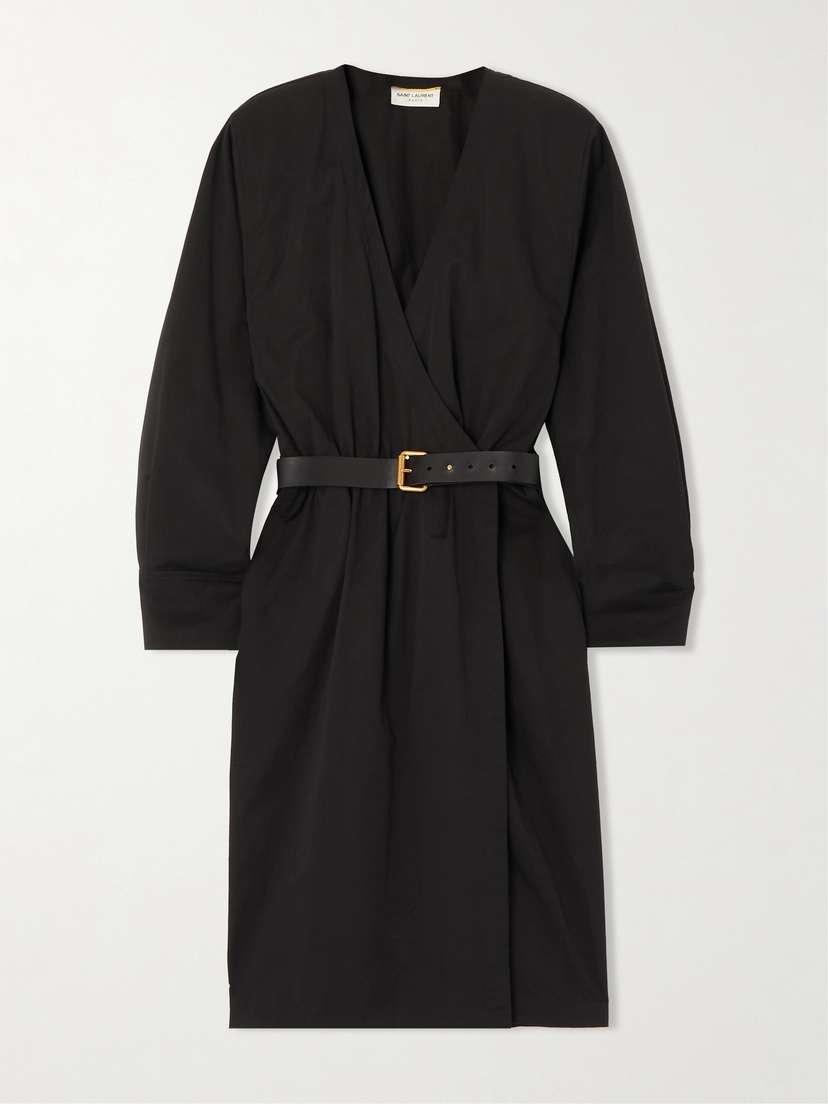 Saint Laurent Belted Wrap-effect Cotton-blend Twill Mini Dress
