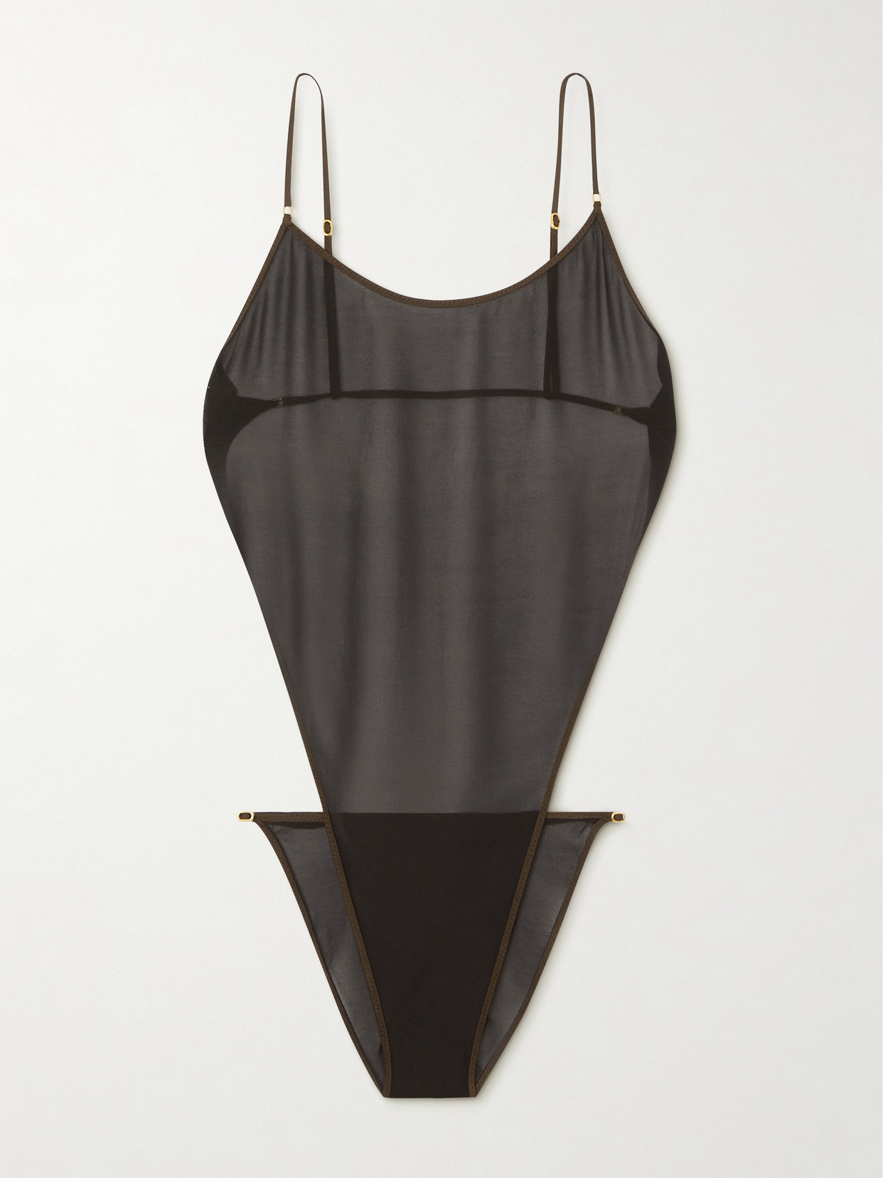 SAINT LAURENT - Open-back Stretch-silk Georgette Bodysuit - Brown