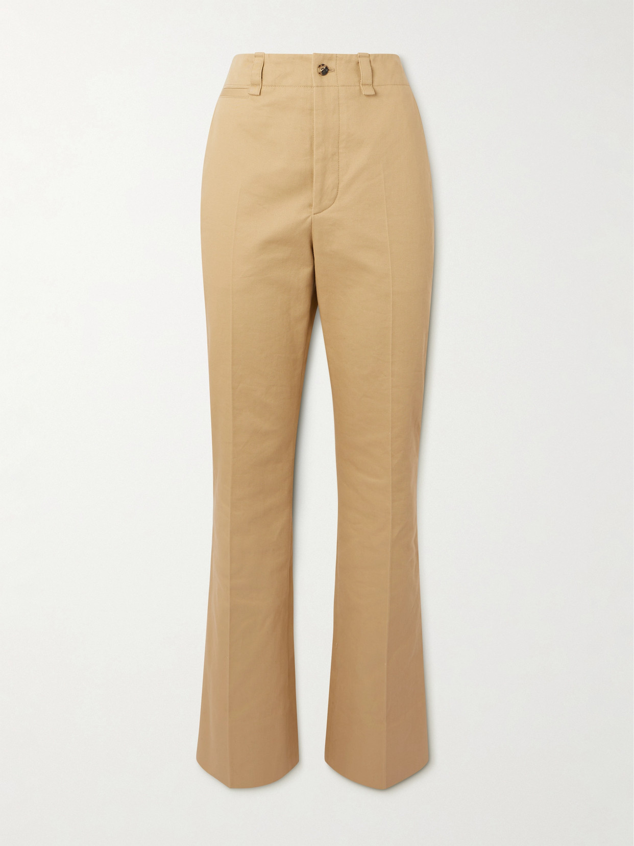 Saint Laurent Beige Straight Pants With A Button In Cotton Woman In Neutrals