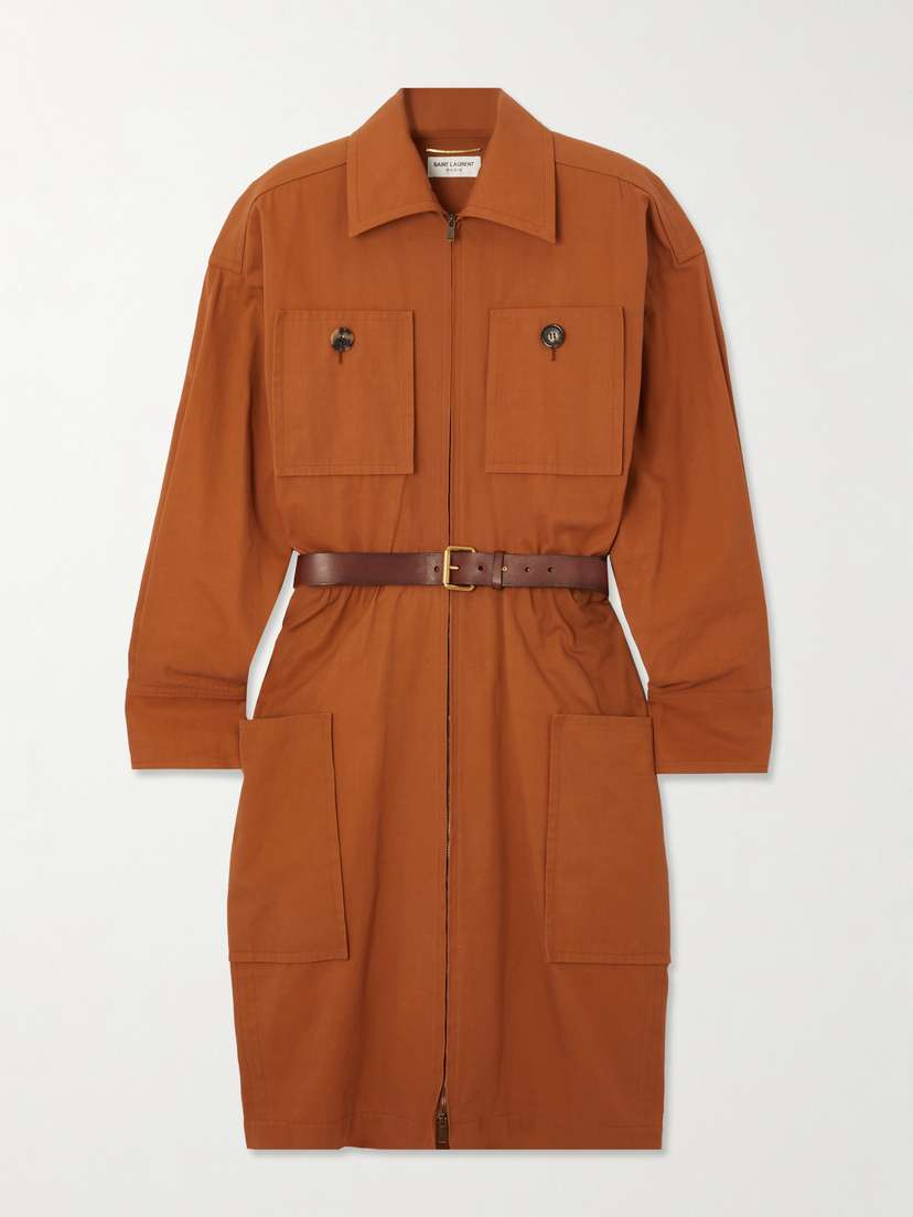 Saint Laurent Belted Cotton-twill Mini Dress
