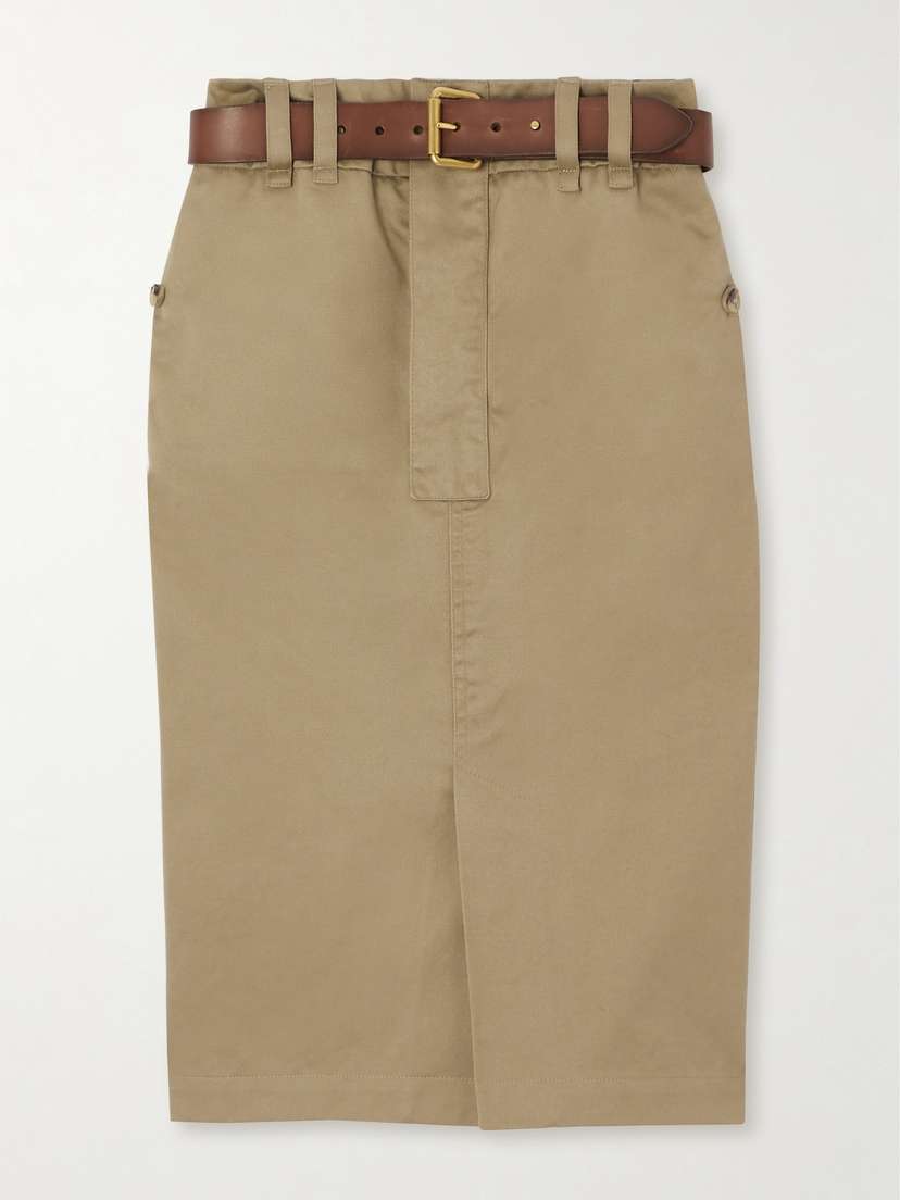 Saint Laurent Belted Cotton-twill Skirt