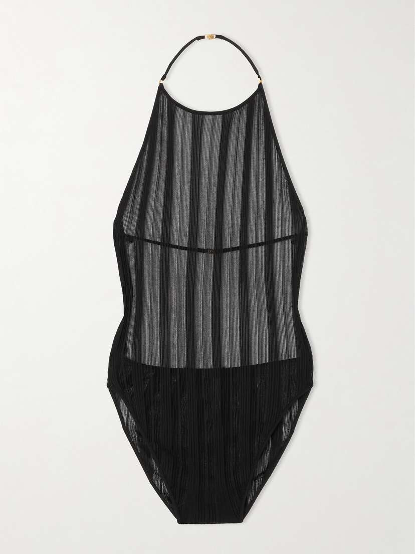 Saint Laurent Open-back Open-knit Halterneck Bodysuit