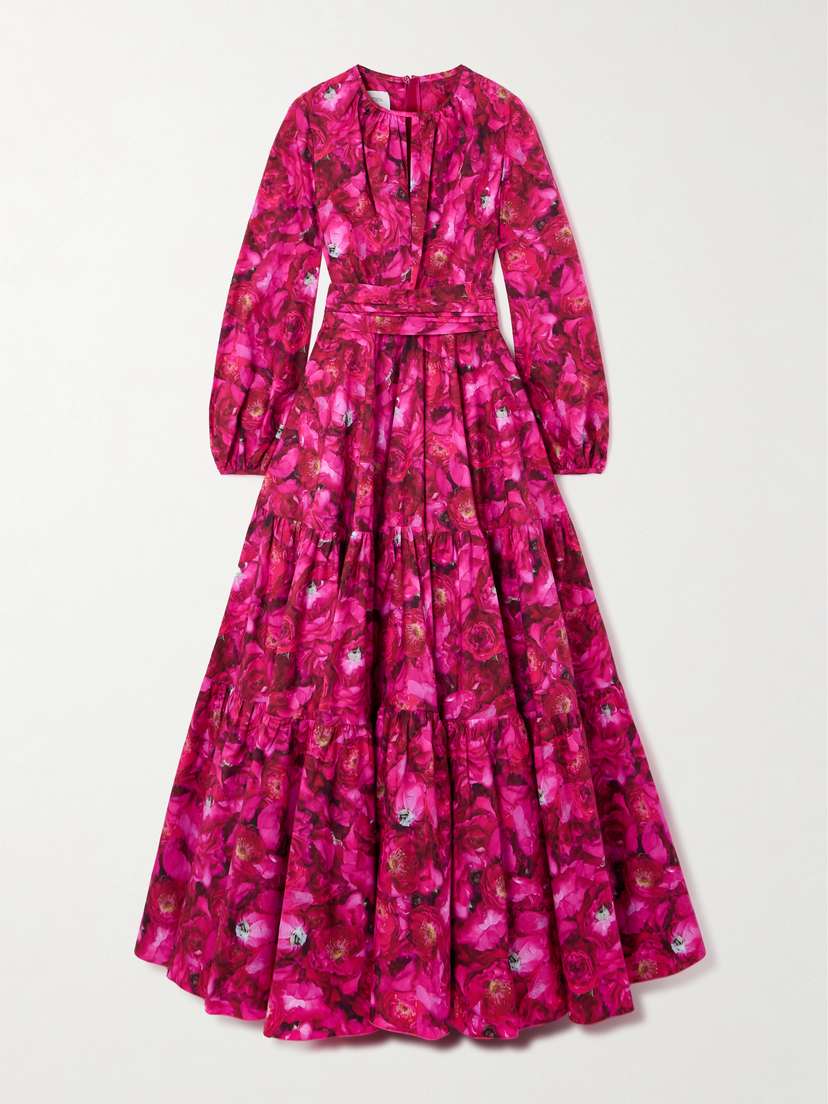 Giambattista Valli Cutout Tiered Gathered Floral-print Cotton-poplin Gown
