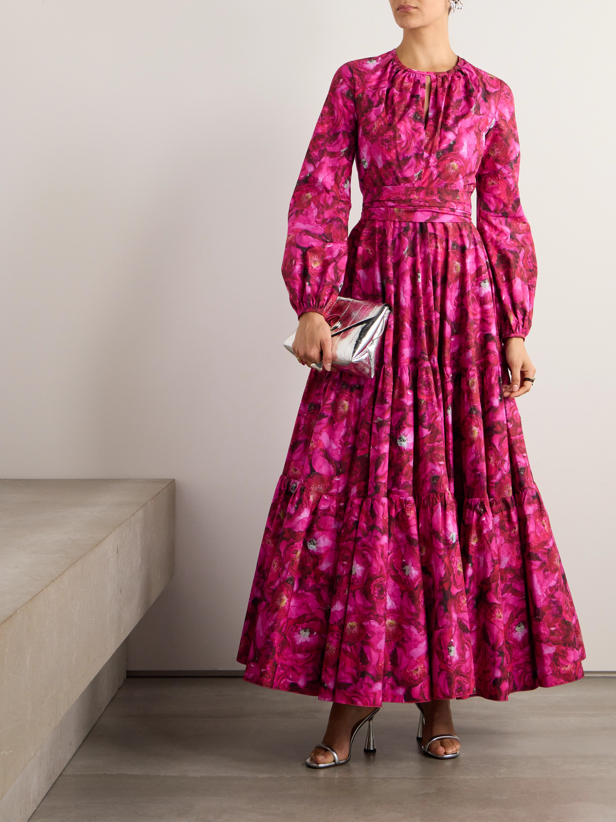Giambattista Valli Cutout tiered gathered floral-print cotton-poplin gown