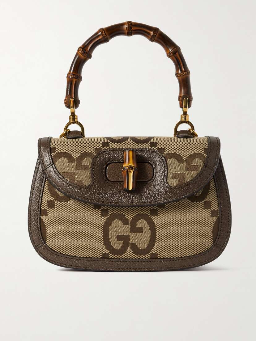 Gucci Bamboo 1947 Leather-trimmed Canvas-jacquard Tote