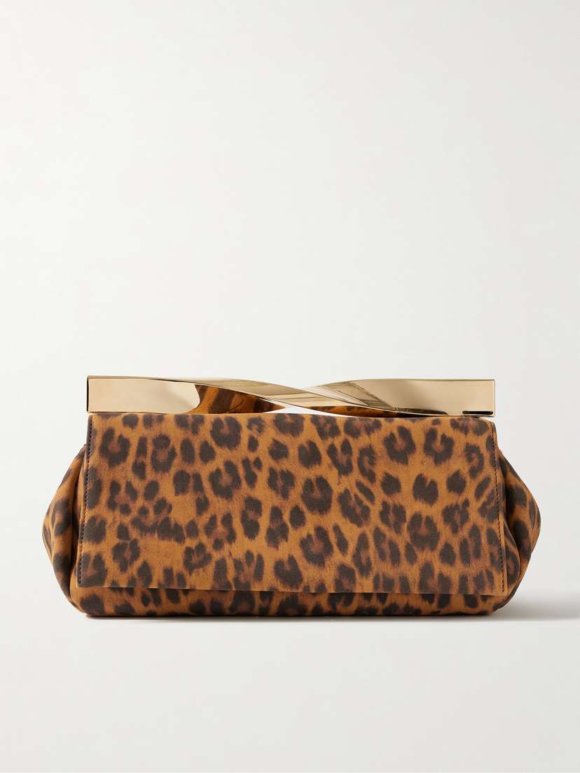 Aquazzura Twist Leopard-print Suede Clutch