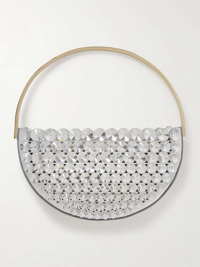 Aquazzura Maxi Tequila Purist Crystal-embellished Metallic-leather Shoulder Bag