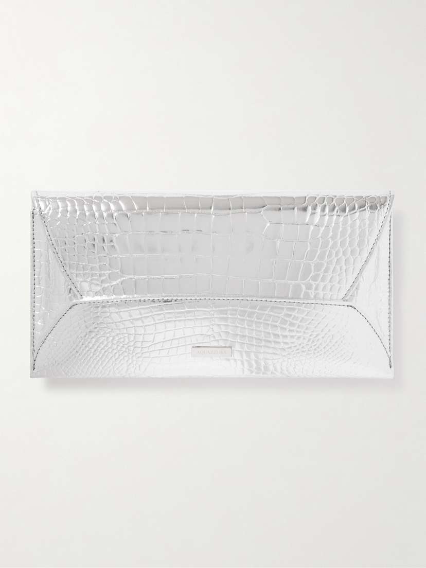 Aquazzura Coco Croc-effect Mirrored-leather Clutch