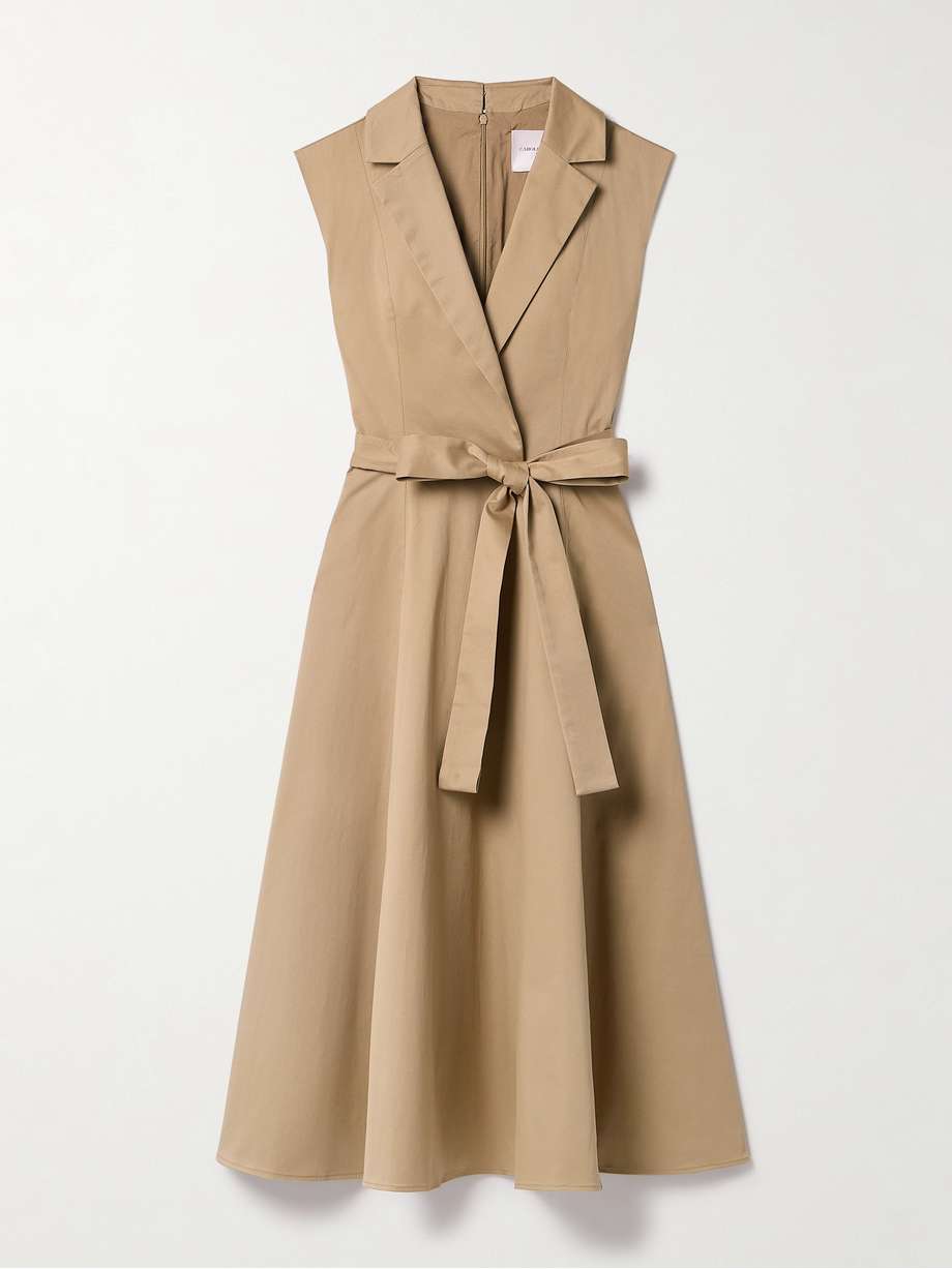 belted wrap-effect cotton-blend gabardine midi dress