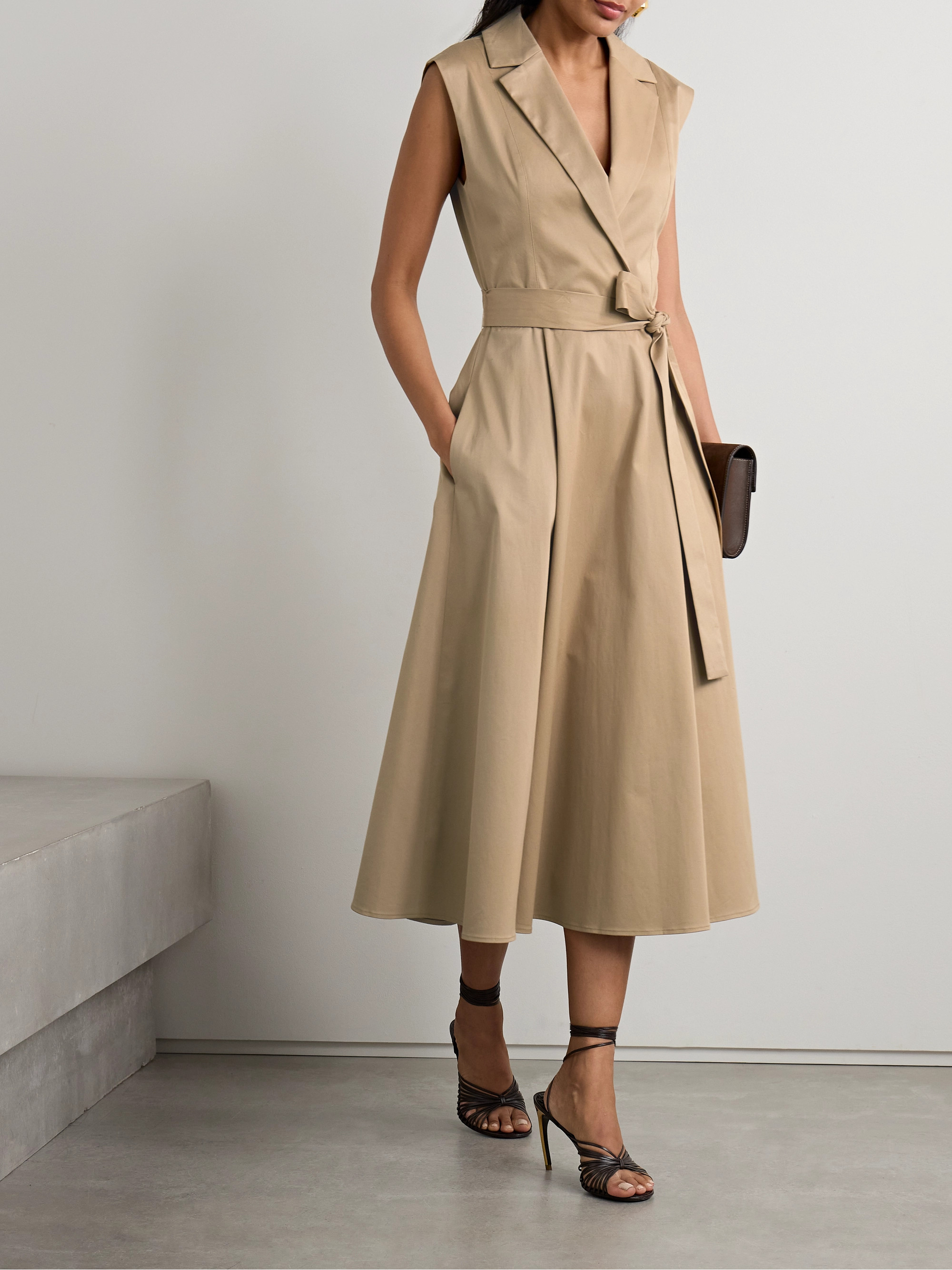 knee length dresses for ladies Black Anniversary Belted Wrap Dress