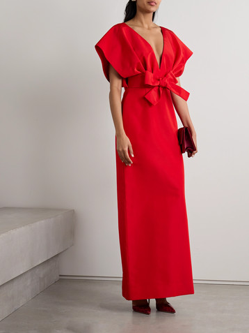 Carolina Herrera Belted bow-embellished pleated silk-faille gown